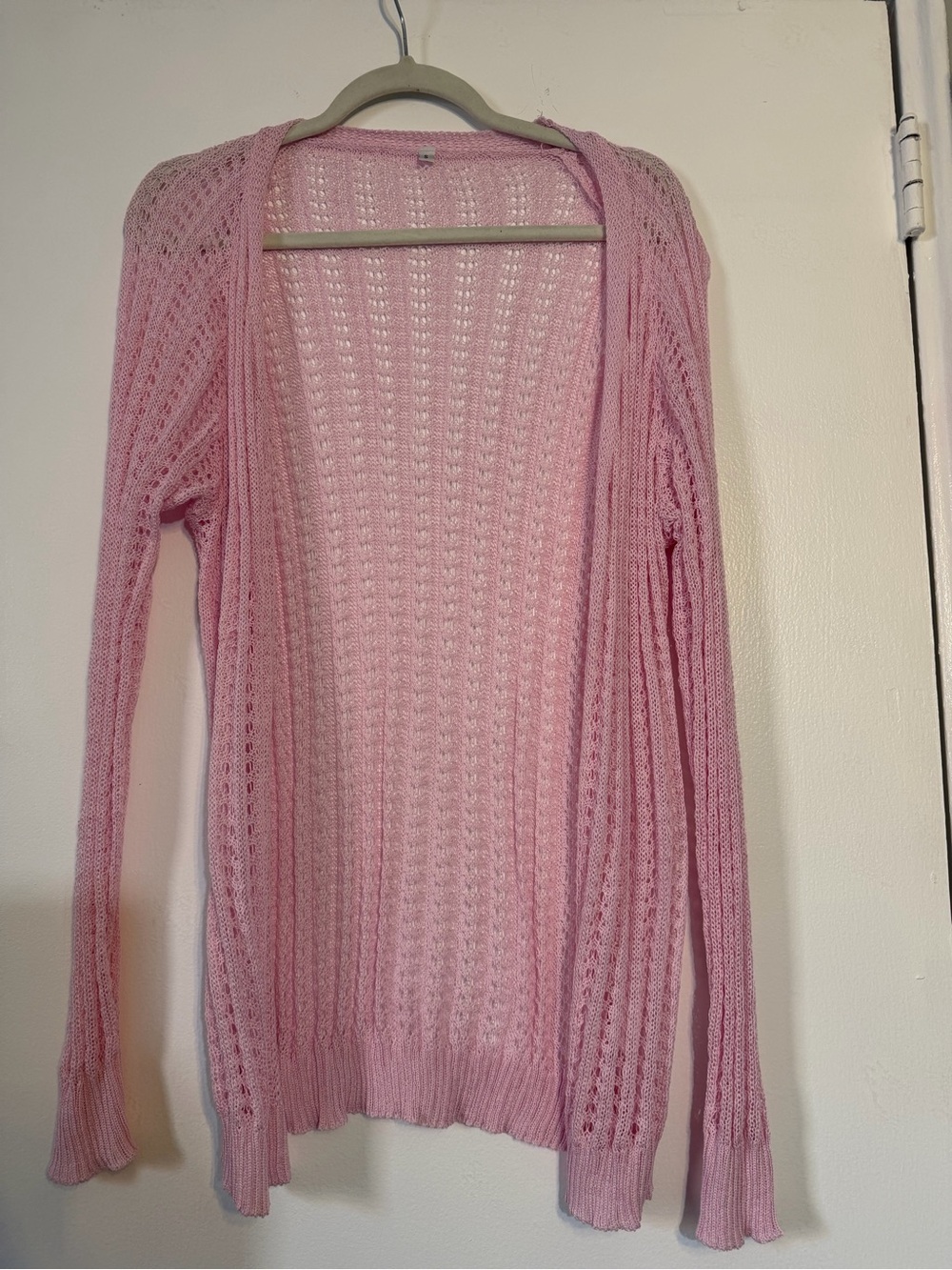 Pink Open-Knit Women’s Sweater Cardigan